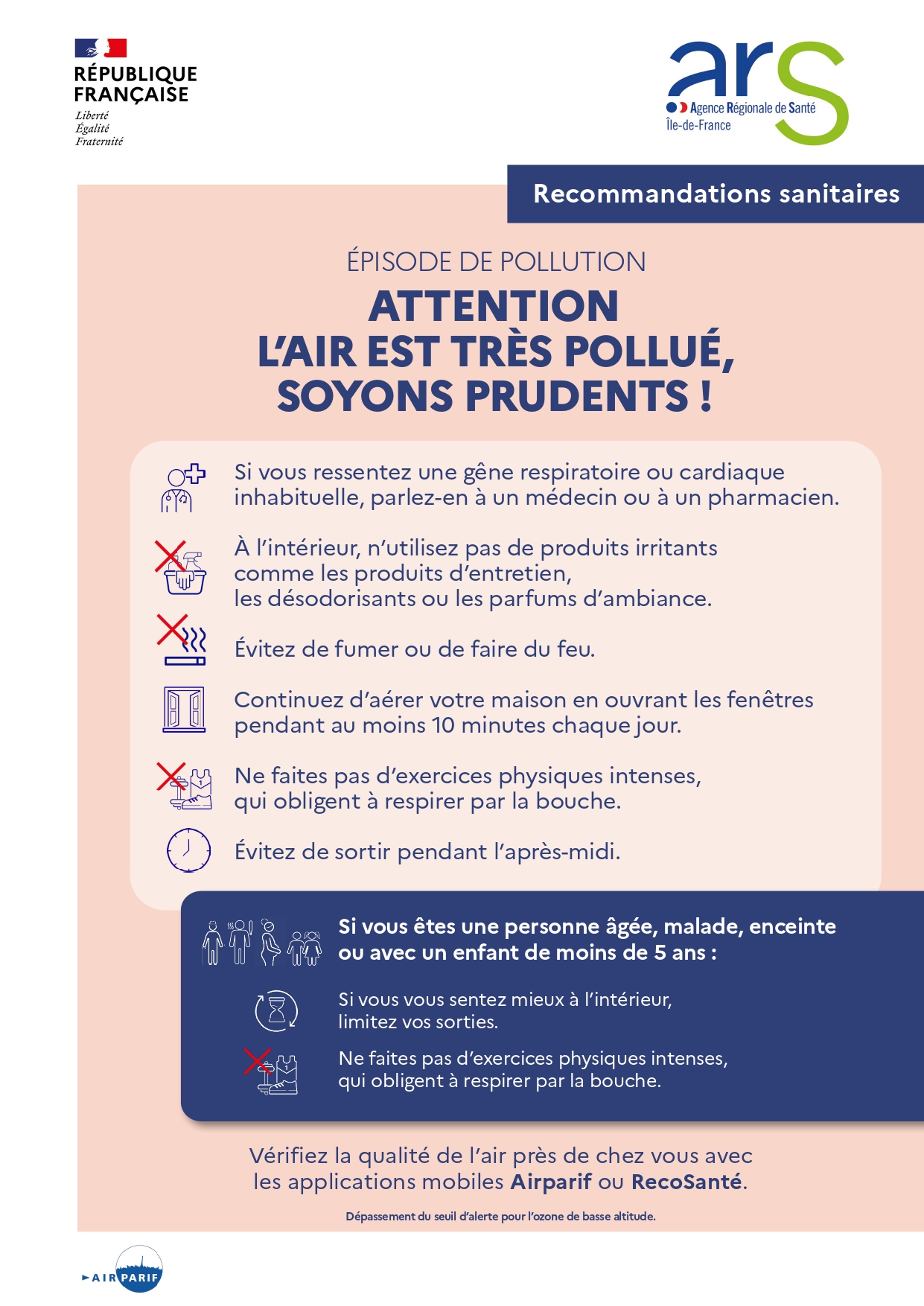 Recommandations sanitaires épisode de pollution ozone seuil d'alerte