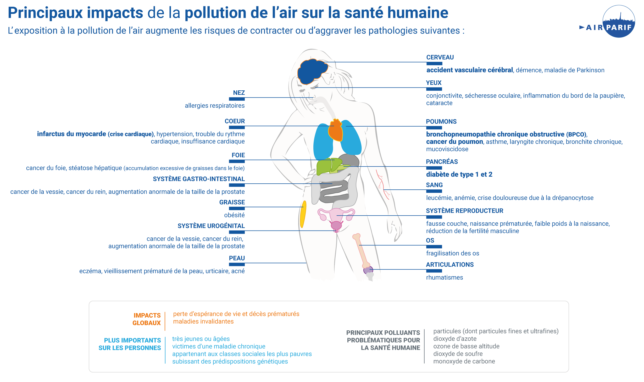 Principaux impacts de la pollution de l'air sur la santé
